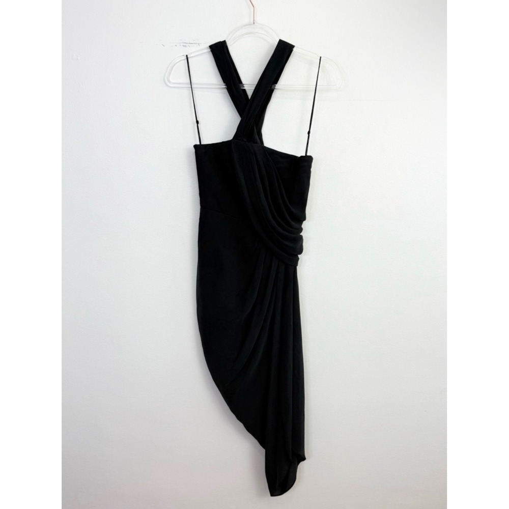 3.1 Phillip Lim Black Silk Draped Asymmetrical Cross Back Dress Size 0